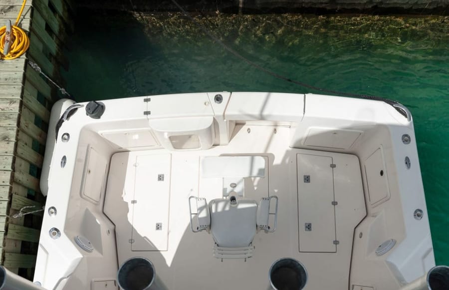 The cockpit from above, with the fighting chair and rod holders